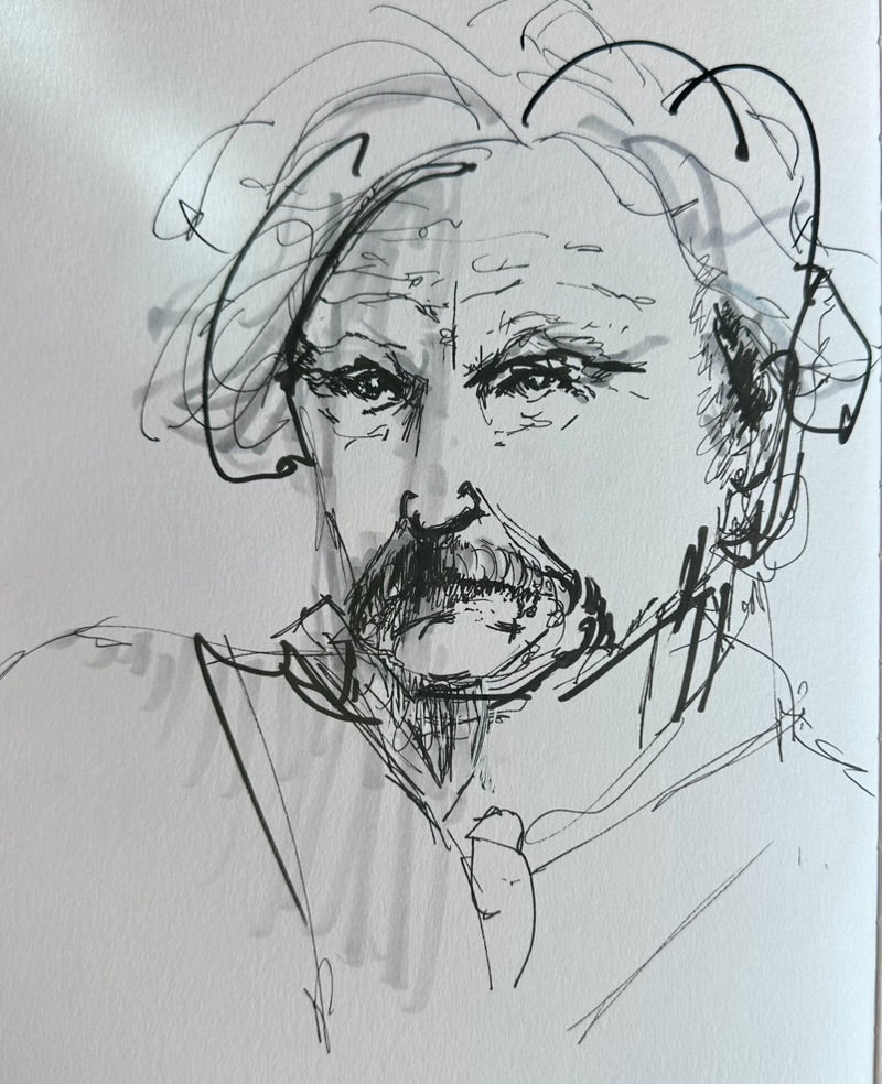 Scratchy ink portrait of Mark Twain